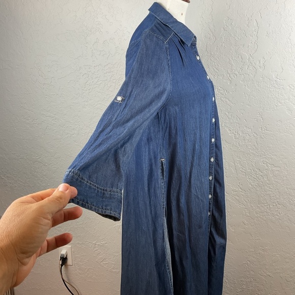 JW Signature Los Angeles Lightweight Blue Denim Button Down Shirt Dress Sz M/L - Picture 8 of 10